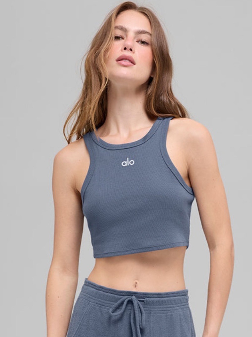 Alo Yoga Aspire Cropped Ribbed Tank Top - Bluestone - XS - Picture 2 of 6